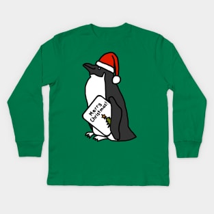Cool Penguin Says Merry Christmas Kids Long Sleeve T-Shirt